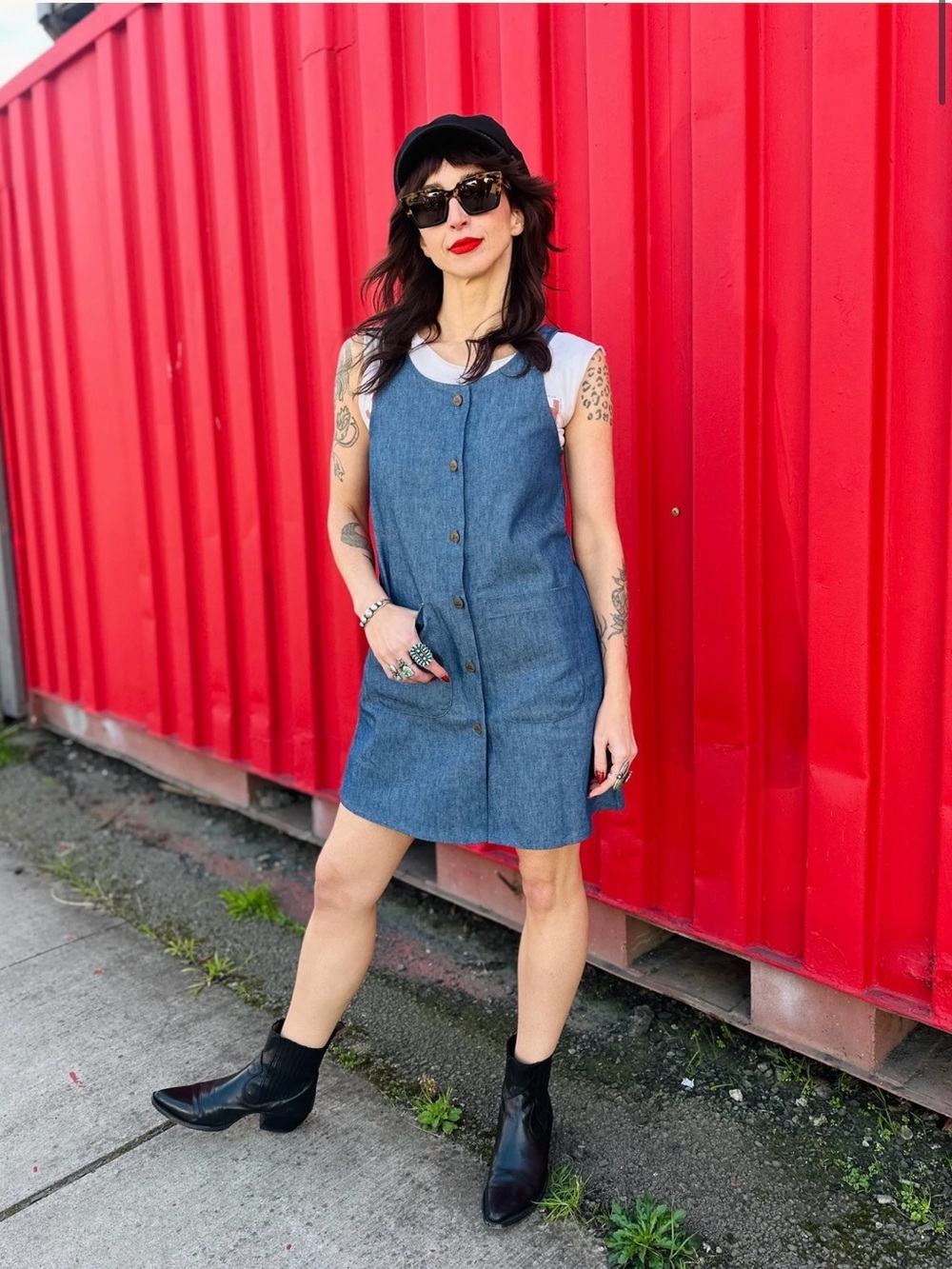 Denim Button-Front Mini Dress - Blue - Picture 1 of 5